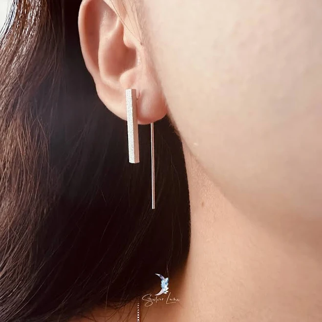 accessory Sterling Silver Minimalist Bar Geometric Drop Earrings eBay - thesilverluna $25