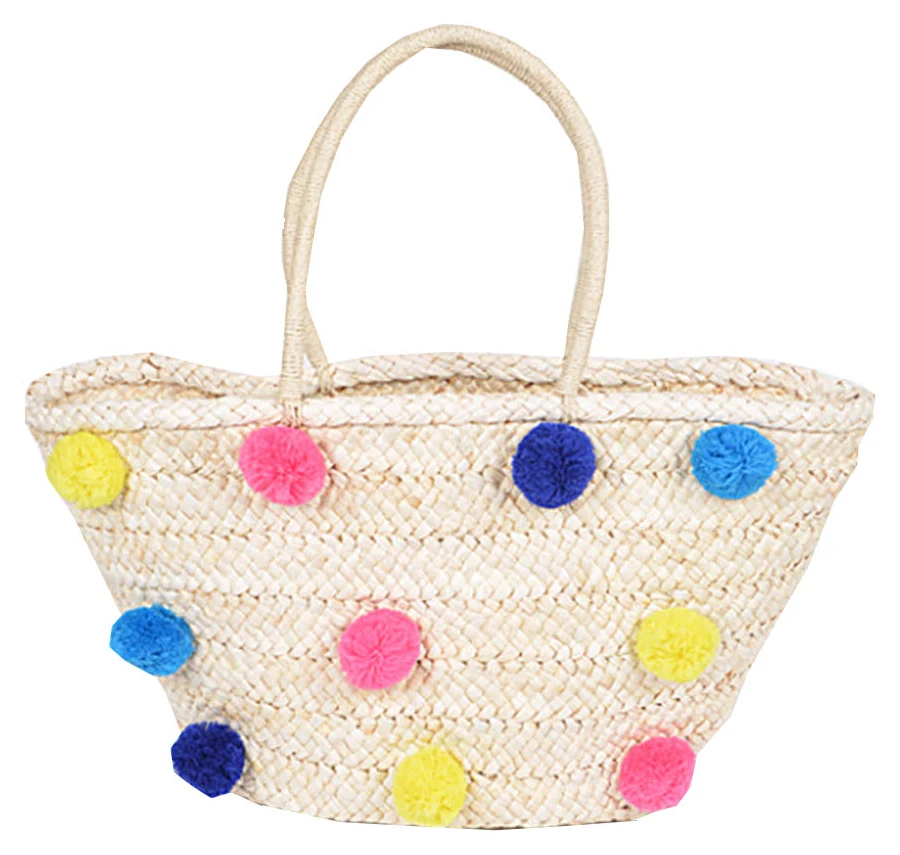 bag Straw Beach Bag with Pom Pom ADashOfChic $27.99