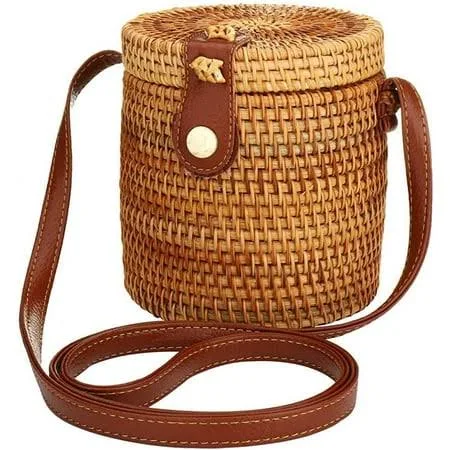 bag Straw Rattan Crossbody Bag with Genuine Leather Walmart - ONFSLX $24.99