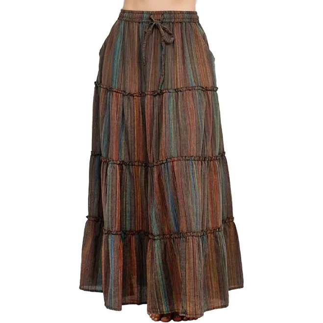 skirt Striped Tiered Maxi Skirt Hippie Shop $29.95