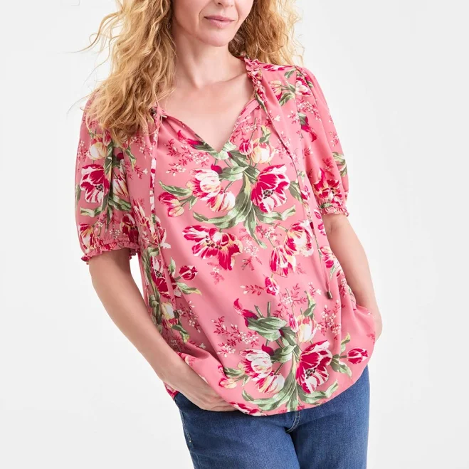 top Style & Co. Women's Printed Ruffle Puff-Sleeve Top Macy's $16.63