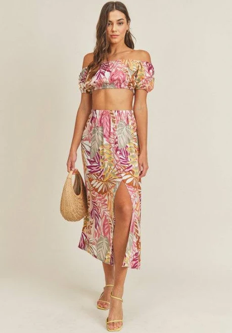 matching set Style Trolley Kai Tropical Print Crop Top & Skirt Set Style Trolley $57.6