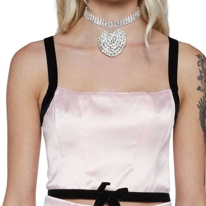 matching set Sugar Thrillz Sweet Kiss Satin Crop Top - LIGHT PINK / LARGE Dolls Kill $8.98