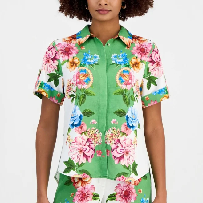 top Tahari Women's Collared Short-Sleeve Floral Blouse Macy's $68.6