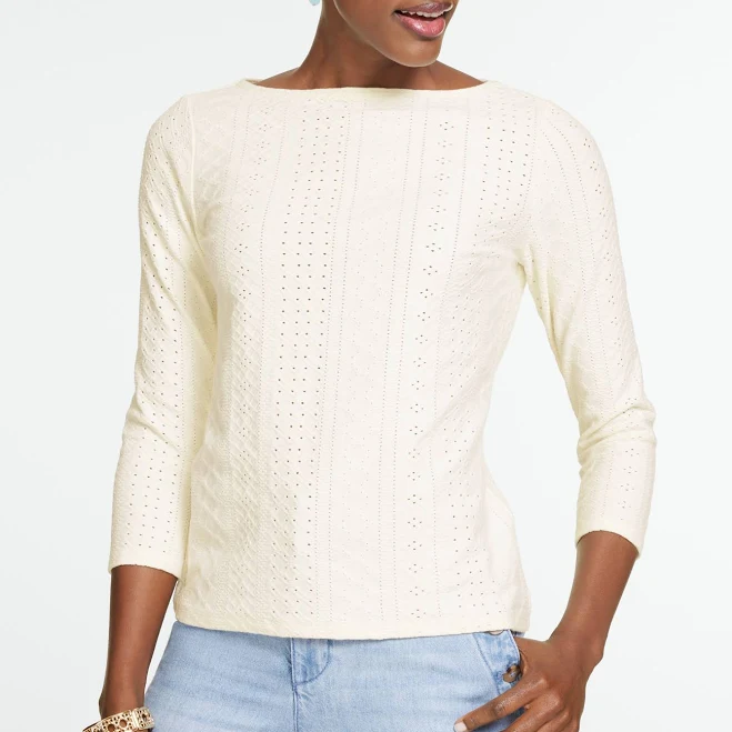 top Talbots Women's Bateau Neck Lace T-Shirt Talbots $32.7