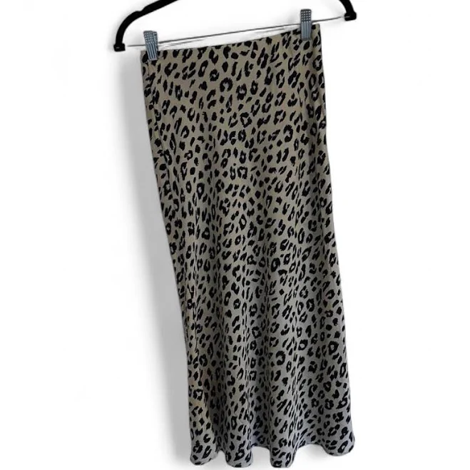 skirt Tan and Black Leopard Print Midi Skirt - High Waist, Flowy, Tiered Depop $12