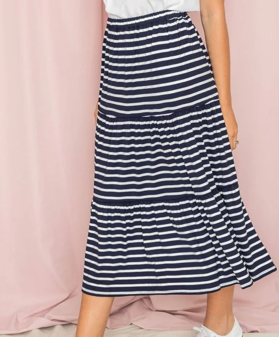 skirt Tiered Stripe Midi Skirt éloges $29.99