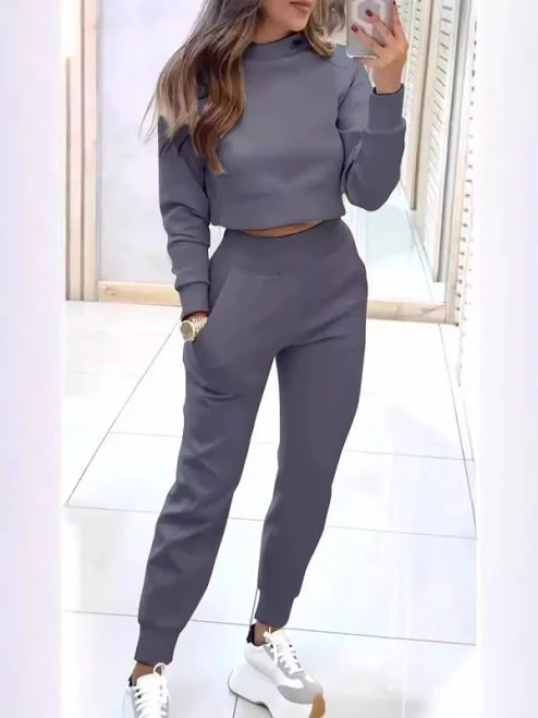 matching set Trendsi Casual Chic Cropped Sweatshirt and Jogger Set ELC Fashion $47.89