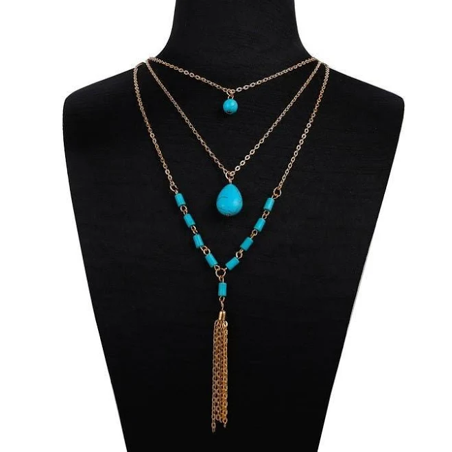 accessory Turquoise Gold Layered Necklace Etsy - GoodVibesGiftShop $96
