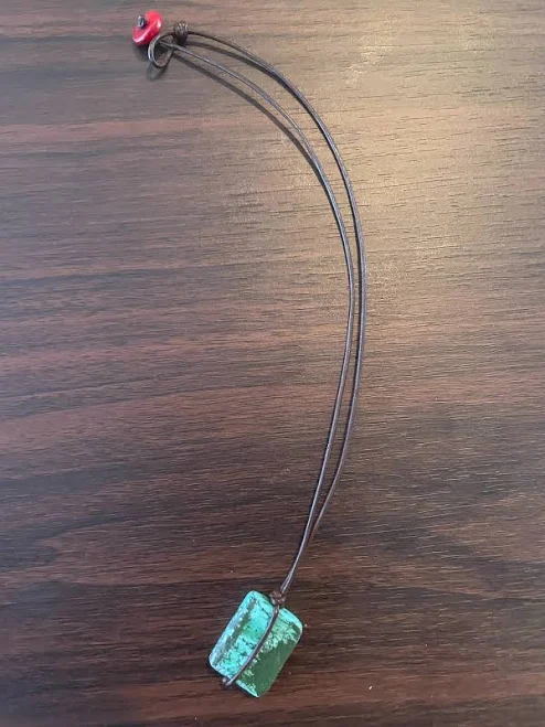 accessory Turquoise Stone Pendant Necklace With Brown Leather Cord eBay $15