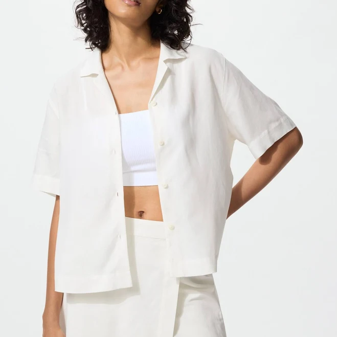 outerwear UNIQLO Women's Linen Blend Open Collar Shirt uniqlo.com/us $39.9
