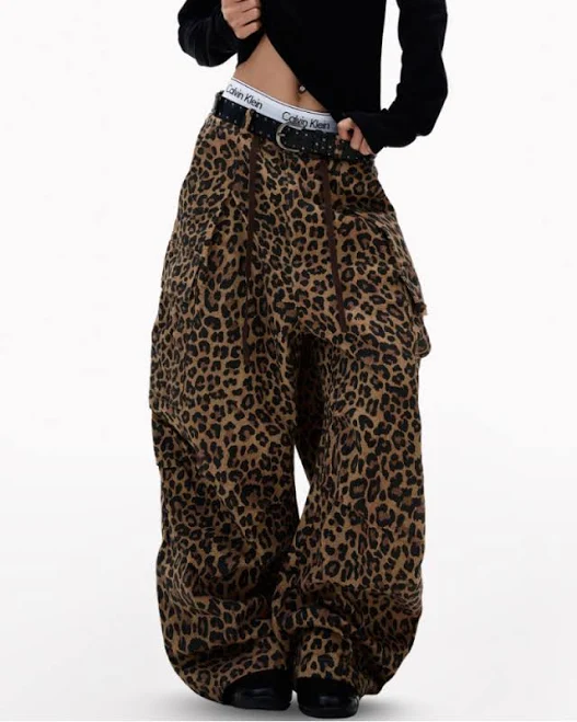 cargo pants Unisex Loose-Fit Leopard Cargo Jeans Techwearofficial $69.99