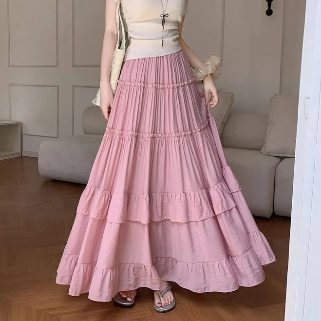 skirt Uplifted Goods Tiered Ruffle Hem Flowy Maxi Skirt Inspire Uplift $49.97