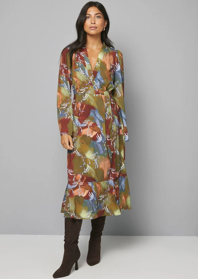 dress Wallis Women's Abstract Print Wrap Midi Dress boohoo USA $44