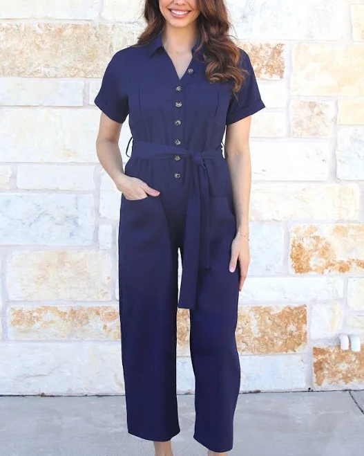 jumpsuit Wide Leg Short Sleeve Utility Jumpsuit Grace and Lace $38.99