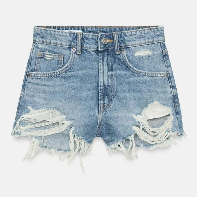 shorts Woman Zara Trf Curved High-Waisted Denim Shorts Zara USA $45.9
