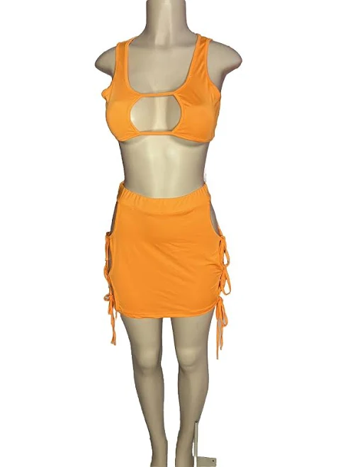 matching set Women Orange 2 Piece Crop Top Skirt, M eBay $20