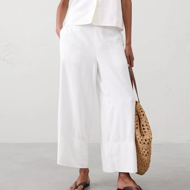 pants Women's Anyday Wide-Leg High-Rise Linen-Blend Cropped Pant Banana Republic Factory $36