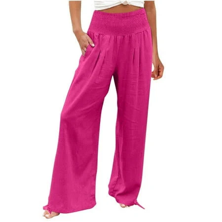 pants Women's Boho Linen Wide Leg Palazzo Pants Walmart - SmartStyle $14.81
