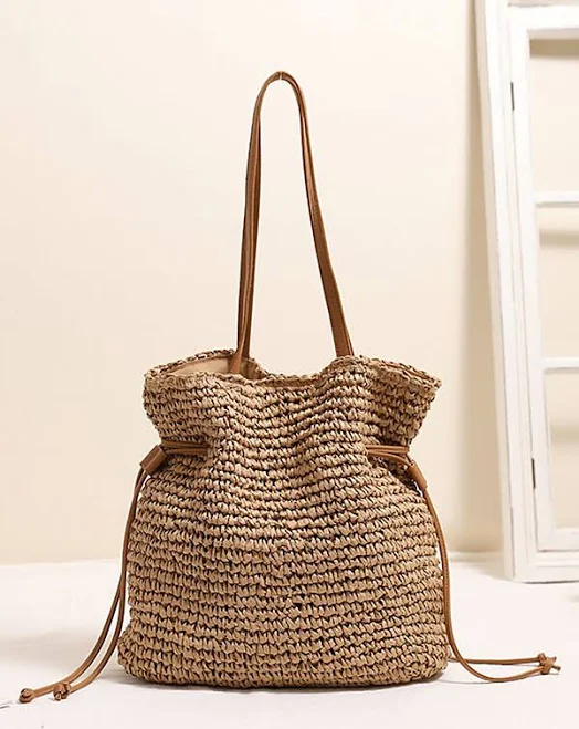 bag Women's Boho Straw Bucket Bag with Drawstring LightInTheBox $32.99