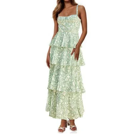 dress Women's Casual Sleeveless Ruffle Flowy Maxi Dress Walmart - Popoship $35.98