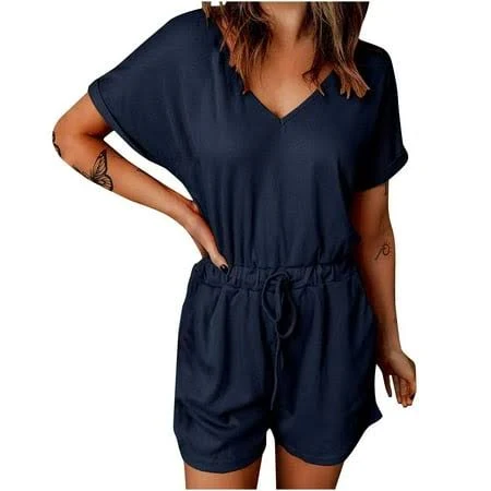 romper Women's Casual V-Neck Short Sleeve Romper with Pockets Walmart - Haipeixinli Technology Inc $9.88