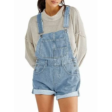 overalls Women's Denim Shortall Demin Romper with Pockets Walmart - queenaa $27.57