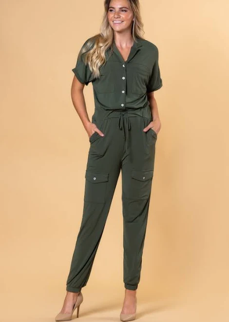 jumpsuit Women's Drawstring Waist Cargo Pocket Jumper SexyModest Boutique $75