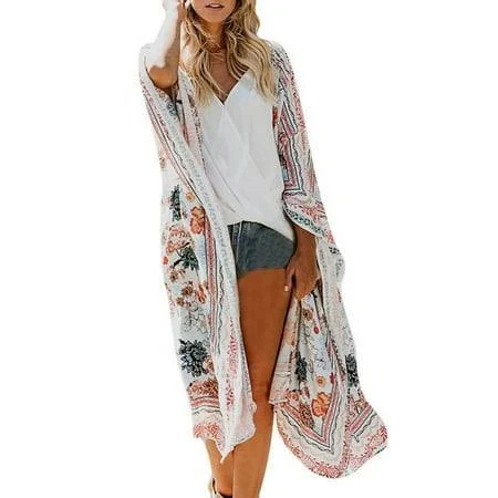 outerwear Women's Flowy Boho Floral Chiffon Cover Up Walmart - qwiedj $18.99
