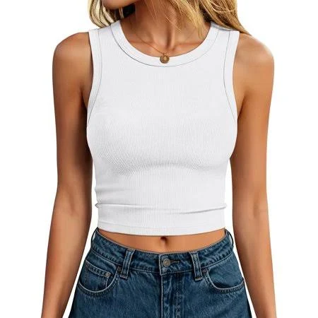 crop top Women's High Neck Ribbed Knit Slim Fit Crop Tank Tops Walmart - ANRABESS FASHION $8.99