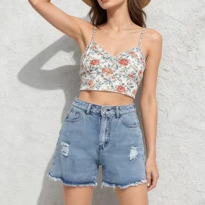 shorts Women's High Waist Distressed Raw Hem Denim Shorts Target $32.99