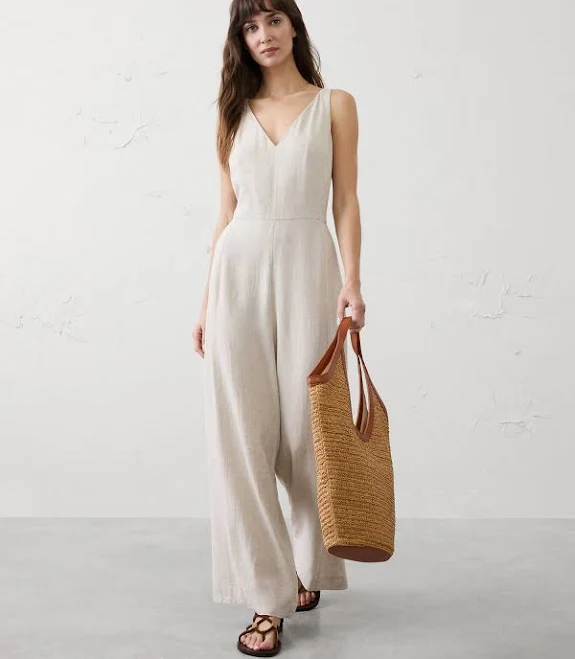 jumpsuit Women's Linen-Blend V-Neck Jumpsuit Banana Republic Factory $96