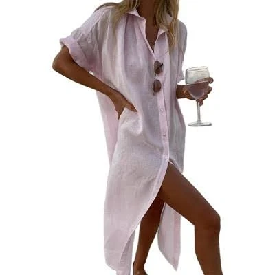 dress Women's Linen Cotton Long Sleeve Button Down Maxi Shirt Dress Target $53.99