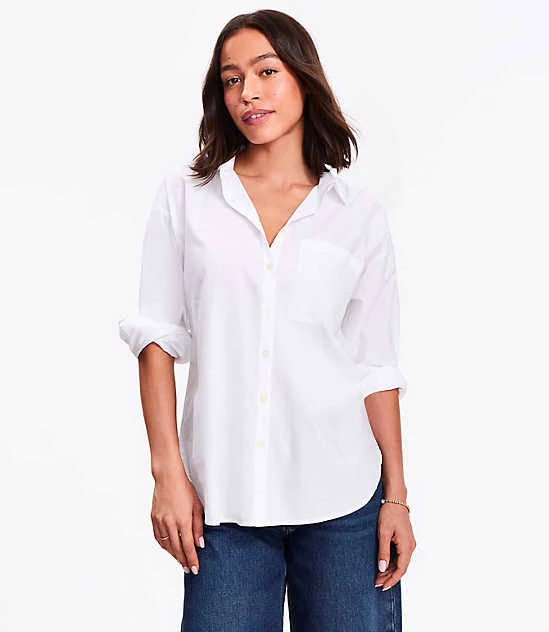button down shirt Women's Loft Cotton Blend Everyday Oversized Pocket Shirt LOFT $20