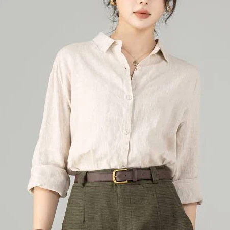 matching set Women's Loose Fit Linen Long Sleeve Shirt Etsy - xiaolizi $71.1