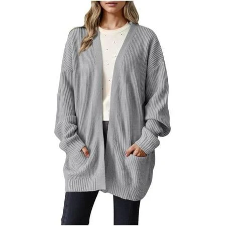 accessory Women's Oversized Soft Knit Cardigan Sweater with Pockets Walmart - SereneWear $19.49