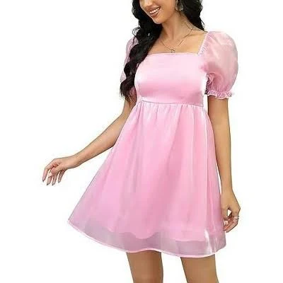 dress Women's Puff Sleeve Square Neck Babydoll Mesh Mini Dress Target $44.99