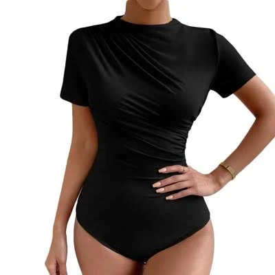 bodysuit Women's Ruched Slim Fit Mock Neck Short Sleeve Bodysuit Target $28.99