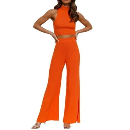 matching set Women's Sleeveless Tank Tops and Wide Leg Pants Suit Walmart - Langwyqu $48.88
