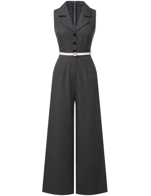 jumpsuit Women's V-Neck Lapel Belted Blazer Jumpsuit Retro Stage $48.99