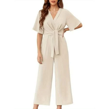 jumpsuit Women's V-Neck Wide Leg Jumpsuit Walmart - Popoship $29.99