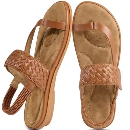 shoes Women's Woven Flat Sandals with Elasticity Ankle Strap Walmart - Ecetana $15.99