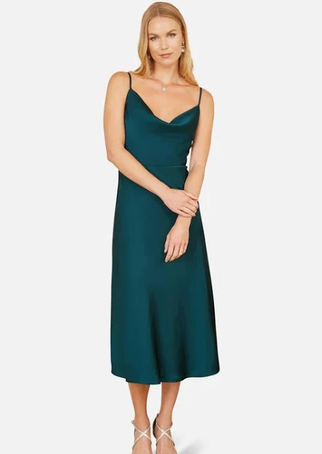 dress Womens Yumi Satin Cowl Neck Midi Dress Nordstrom $149