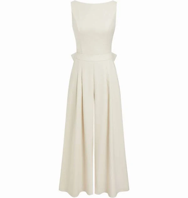 jumpsuit Woven Linen-Blend Boat Neck Oversized Wide Leg Jumpsuit Cider $52.9