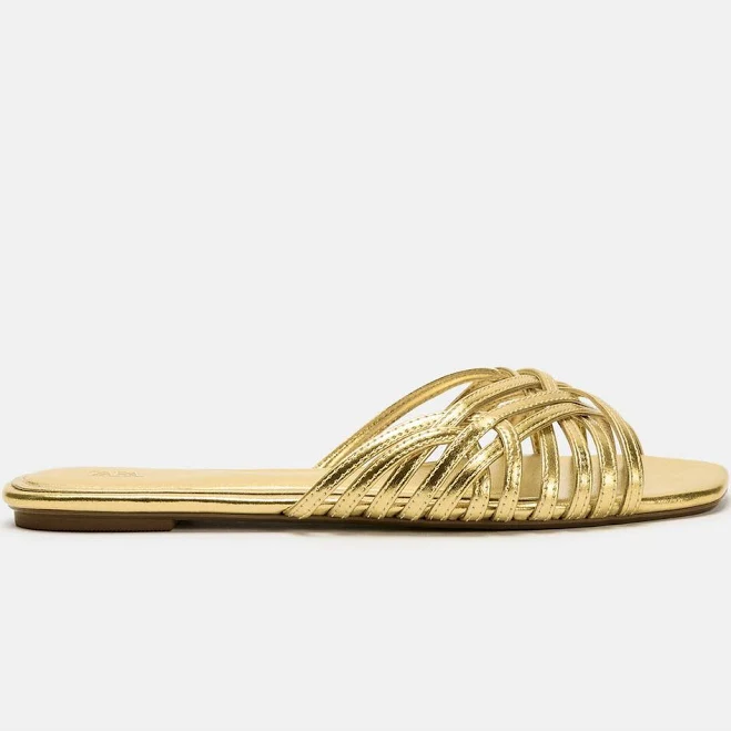 shoes Zara Metallic Strappy Flat Sandals Zara USA $55.9