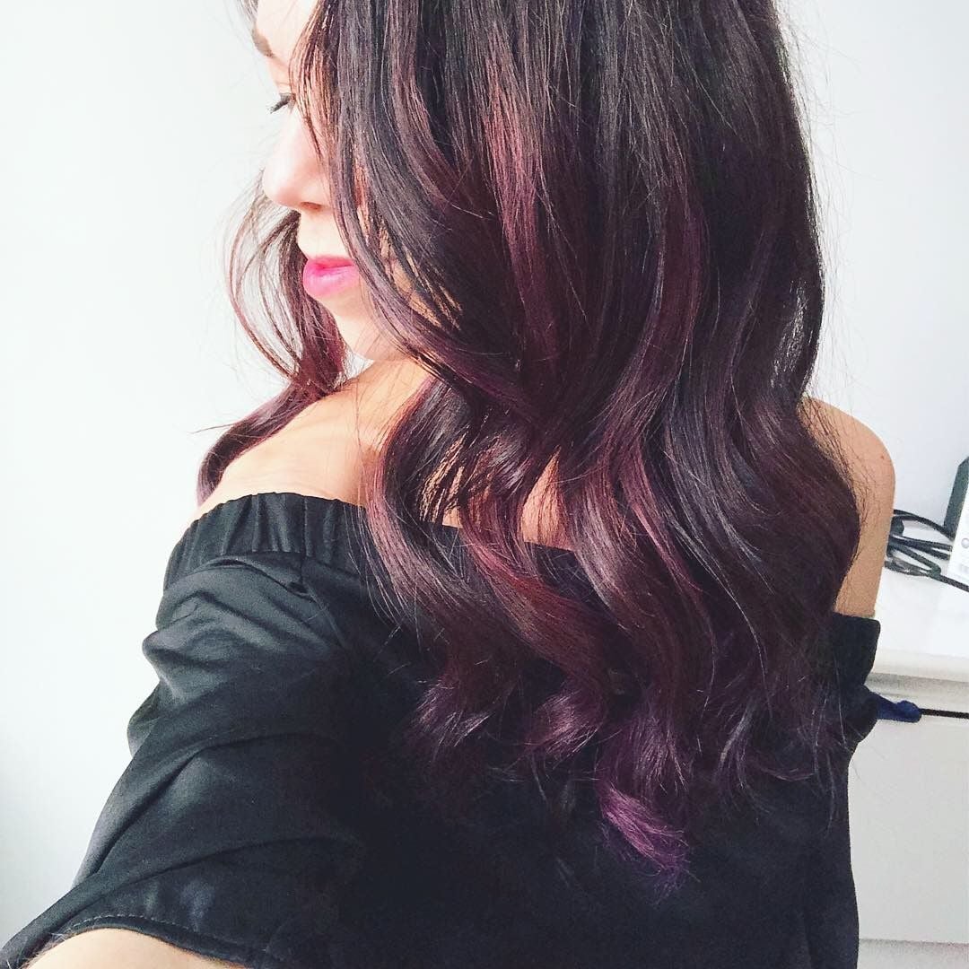 Subtle Purple Highlights In Wavy Hair — Purple Hair Color Styles