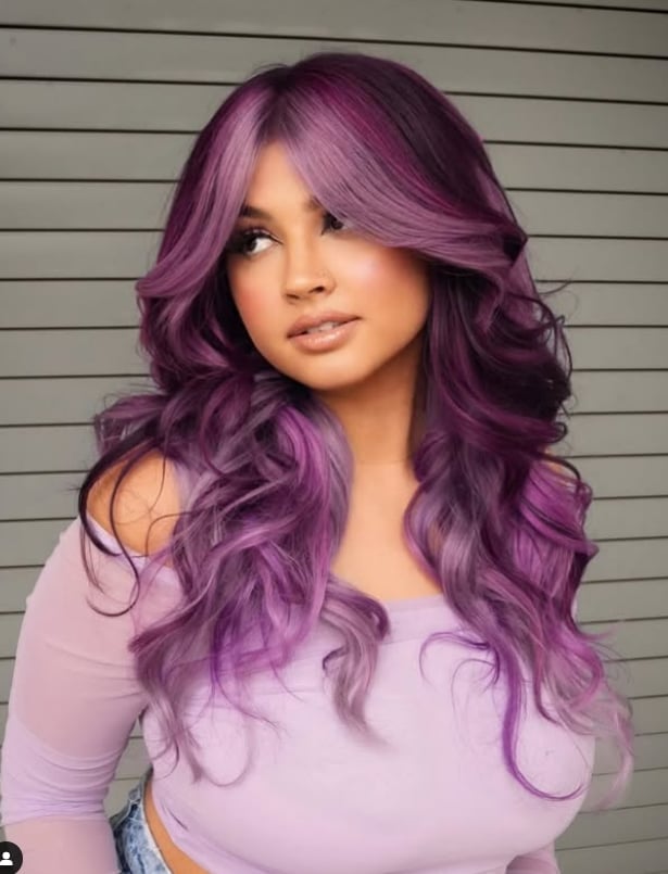 Purple And Pink Balayage Collarbone Waves — Purple Hair Color Styles