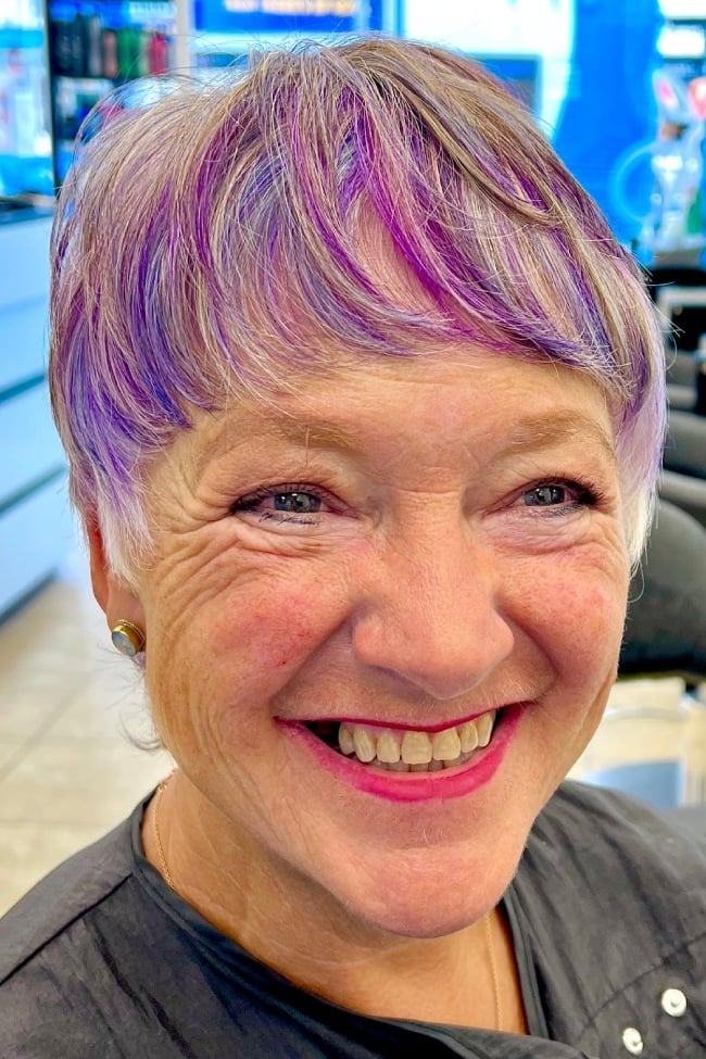Silver Pixie With Bright Purple Highlights — Purple Hair Color Styles