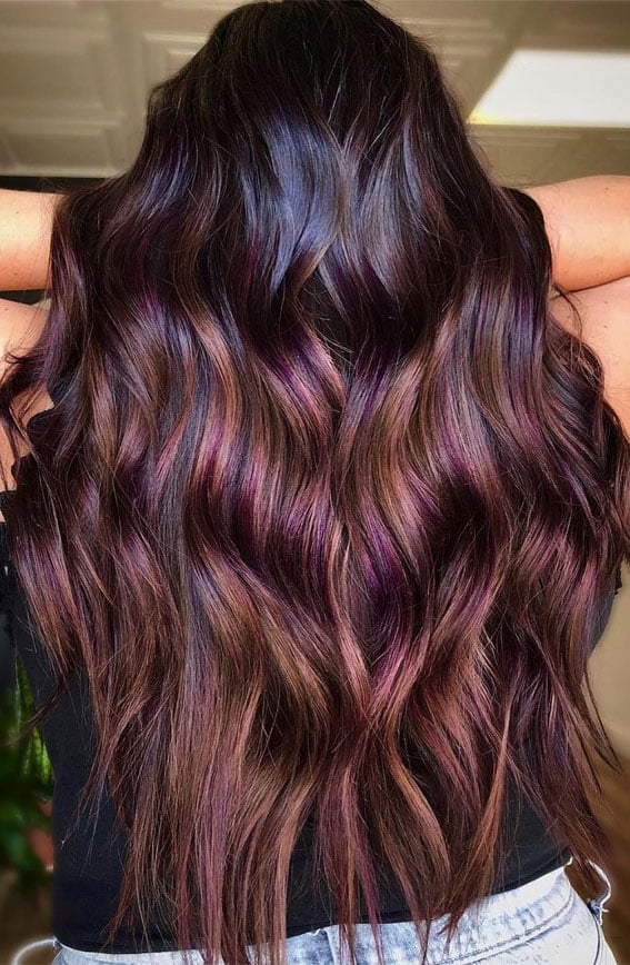 Dark Brown With Subtle Purple And Pink Undertones — Purple Hair Color Styles