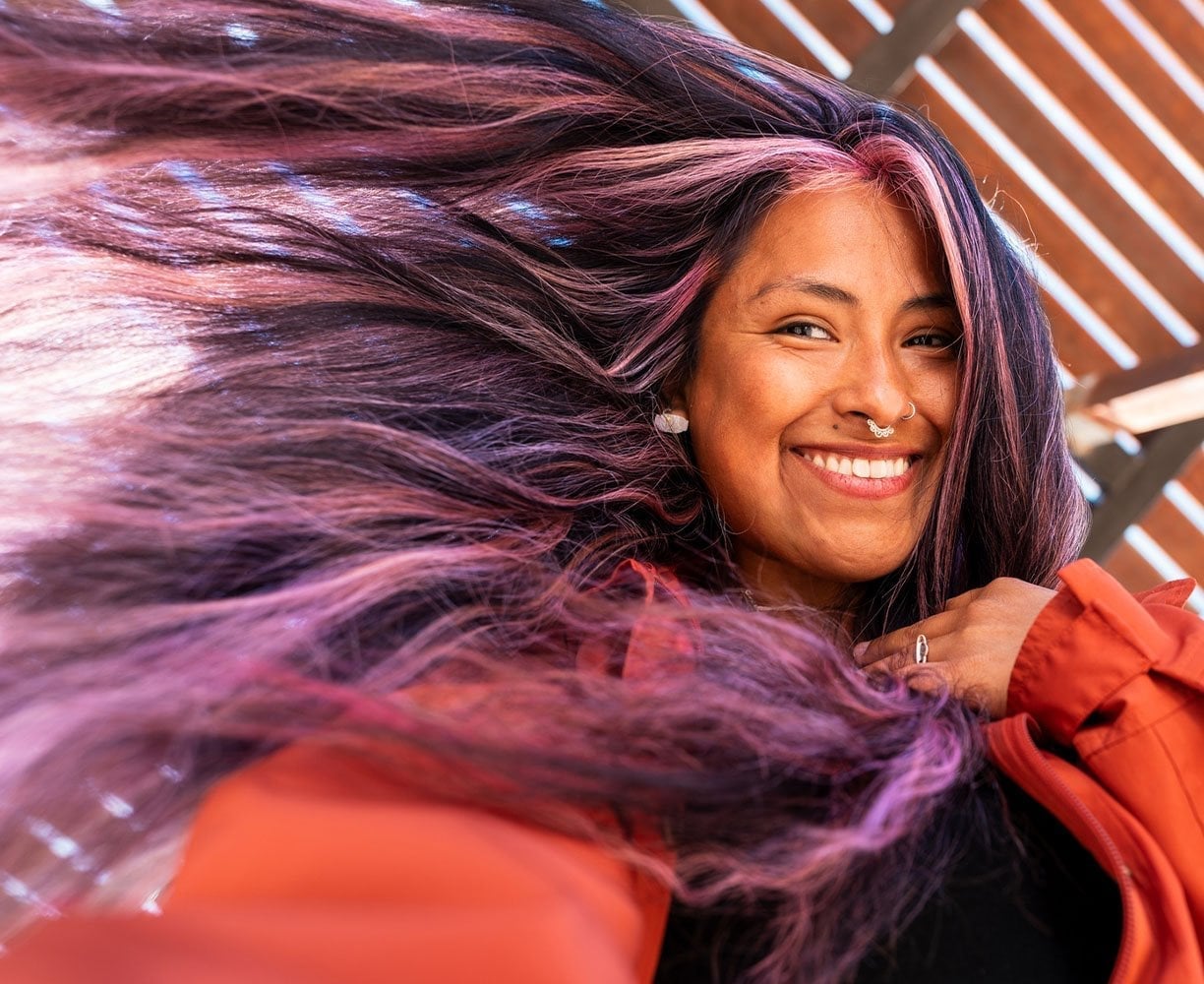 Dark Base With Pink And Purple Balayage — Purple Hair Color Styles